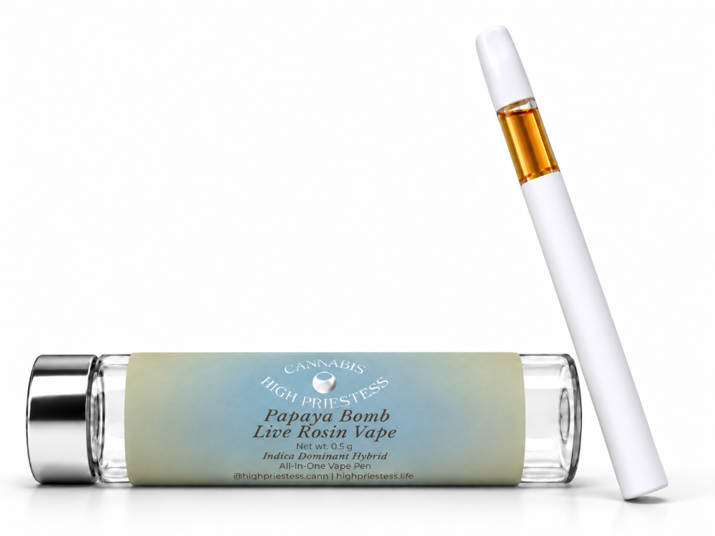 Papaya Bomb live rosin vape — indica-leaning hybrid, 0.5g All in One